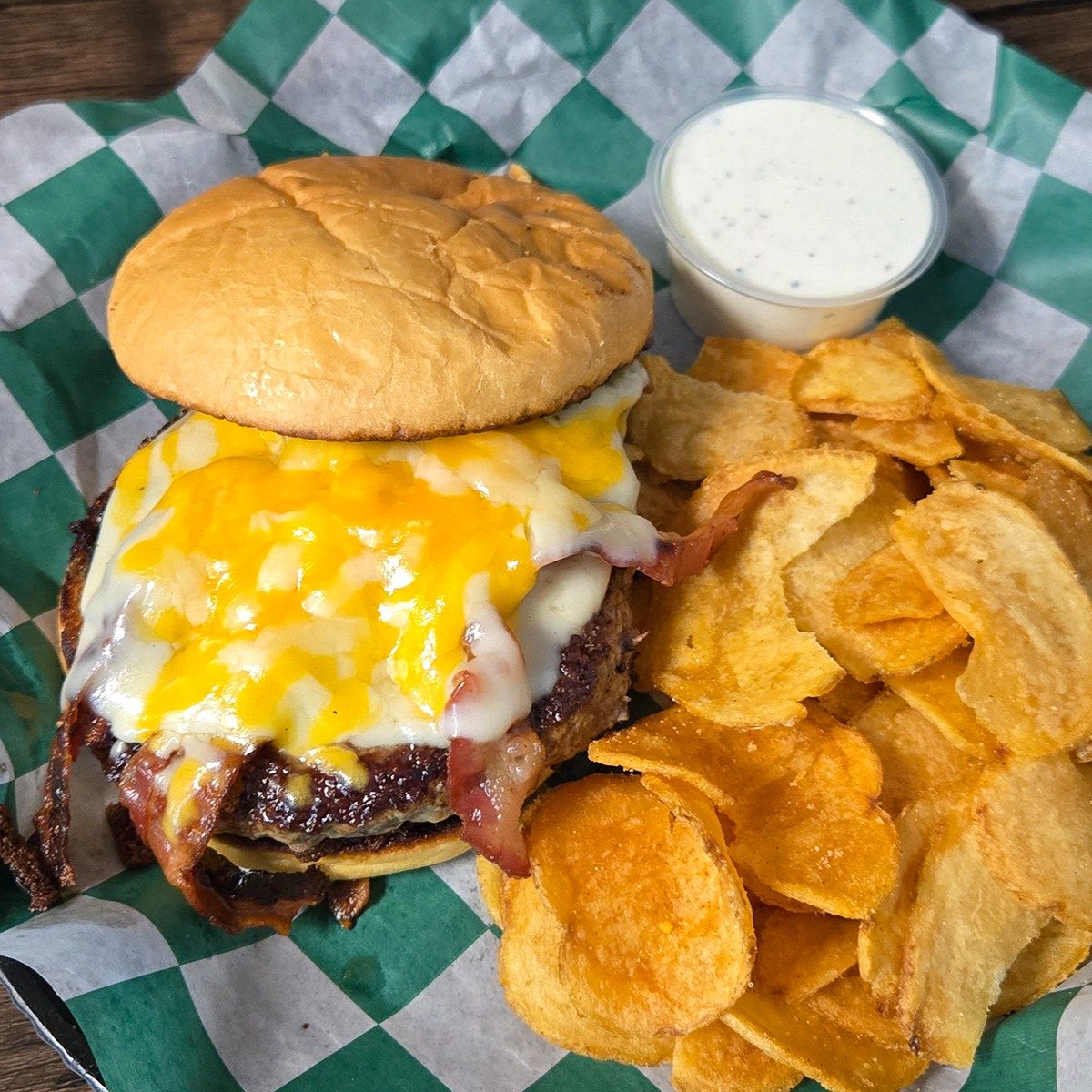 Three Cheese Bacon Burger.